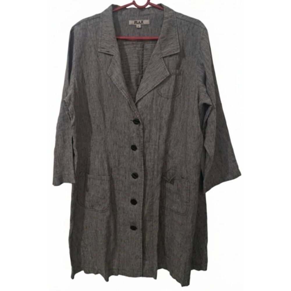 Flax womens large trench jacket brown heathered 100% linen lagenlook minimalist